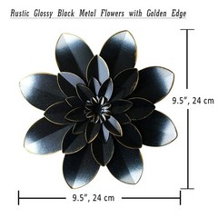 Black Metal Flower Wall Art 9.5″ Rustic Floral Sculpture Garden Decor