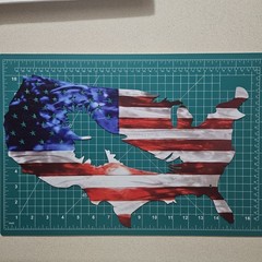 American Flag Painted USA Map With An Outline Of An Eagle. Metal Sign