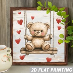 Cute Teddy Bear Wooden Framed Sign Romantic Theme Hanging Vintage Style