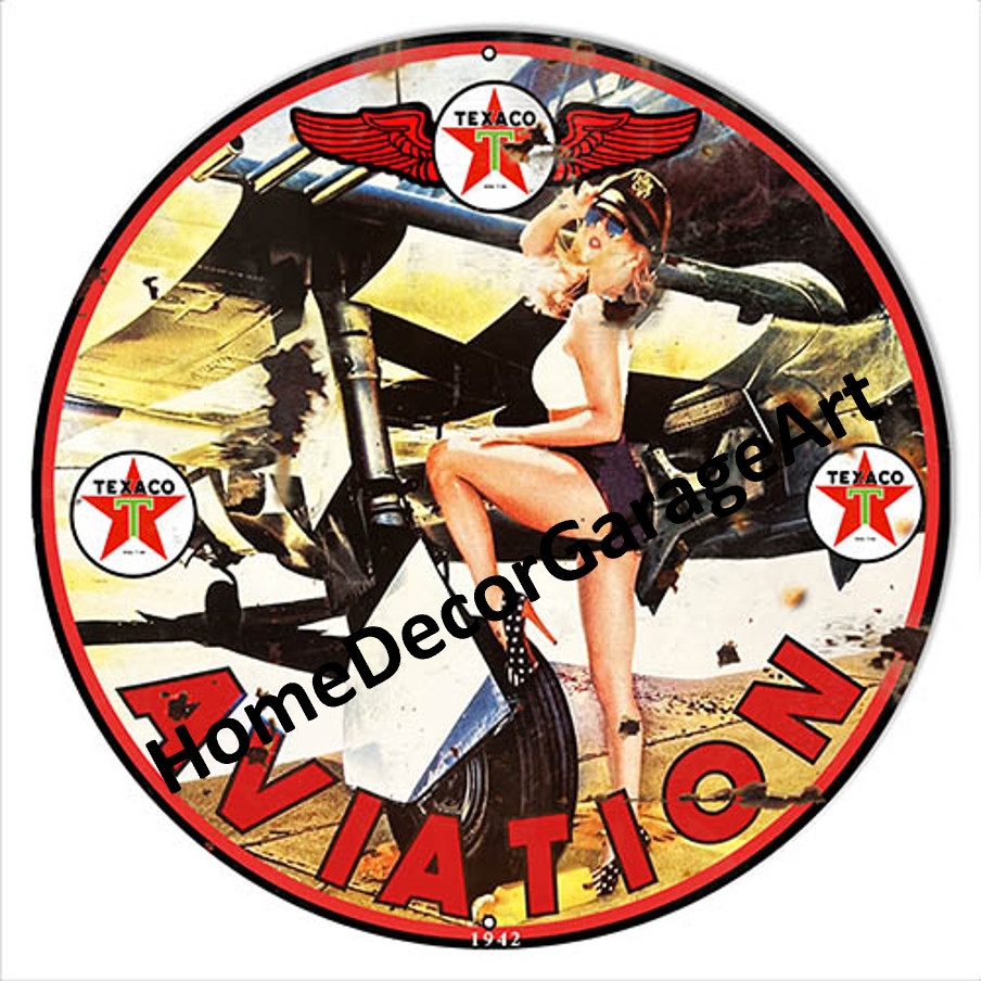 Texaco Aviation Motor Oil & Gasoline Metal Sign, Garage Art HDGA