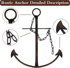 Nautical Anchor Wall Decor, Antique Metal Anchor Art Wall Decor with Chain for B