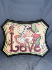 Vintage 1970s Love Wall Plaque Picture Kitsch Boy Girl Orange Green
