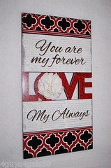 HANGING WALL SIGN PLAQUE Red Beige Black YOU ARE MY FOREVER LOVE MY ALWAYS 15×8