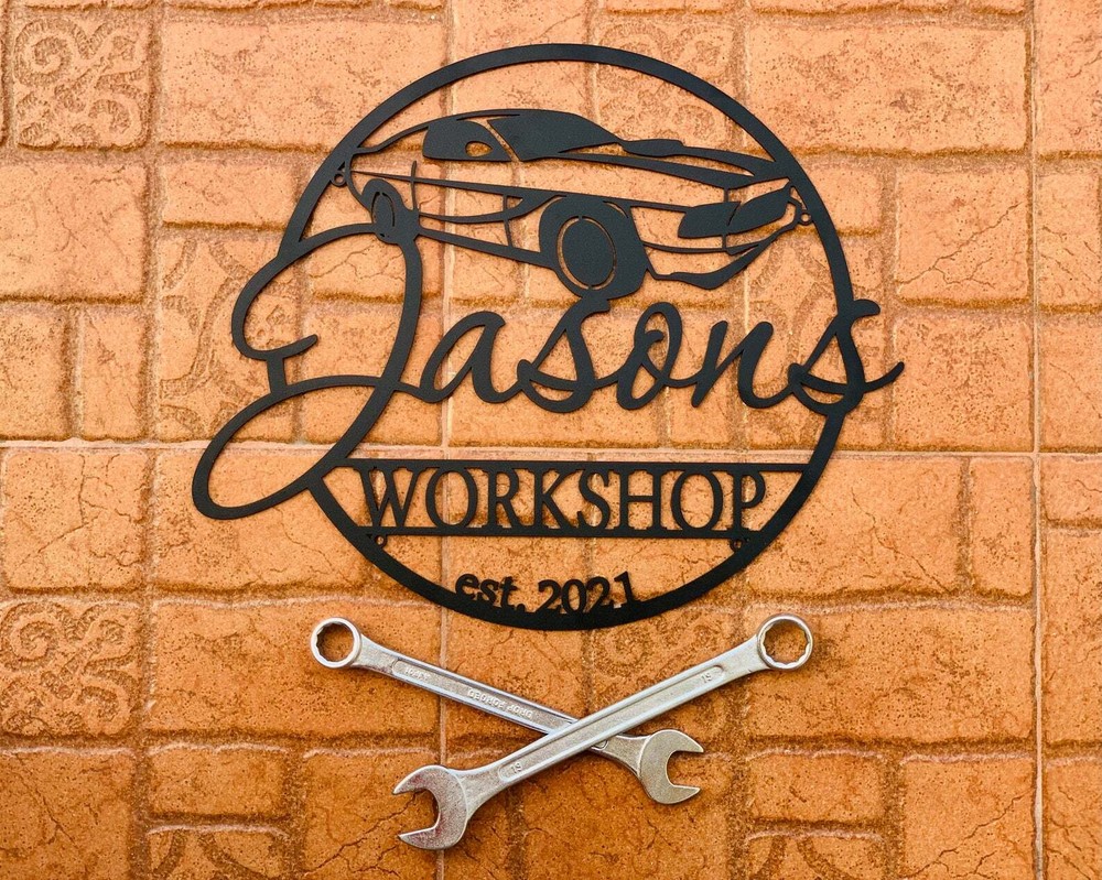 Personalized Workshop Name Sign Gift Dad Metal Wall Art Custom Garage Man Cave