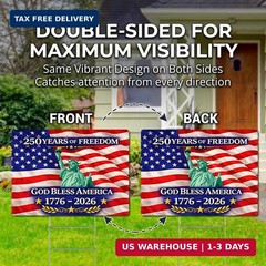 18×14 Inch Double Sided Patriotic Yard Sign with Metal Stake, God Bless America