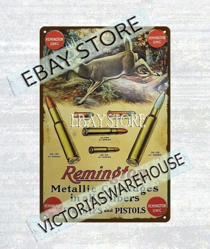 Metallic Cartridges hunting Rifles Pistols Buck Bullet gunfirearm metal tin sign