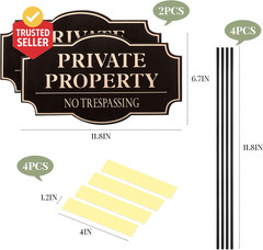 2 Pcs Corrugated Plastic No Trespassing Signs, 11.8 X 6.7 Inches, Private Proper