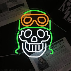 Cool Green Aviator Skeleton Neon Light, Unique Día de los Muerto Themed Wall Art