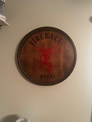 Wood and Metal Fireball Sign commercial grade Wall Decor man cave whiskey barrel