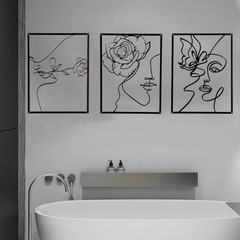 3 PCS Metal Wall Art Decor Minimalist Abstract Female Face 16.8×12.8 Inch