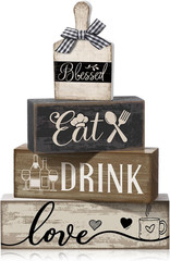 Moucuny 4 Pcs Farmhouse Kitchen Decor Wooden Plate Farmhouse Table Decor Black B
