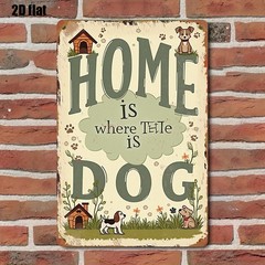 Vintage “Home is Where the Dog Is” Metal Sign for Dog Lover Home Decor