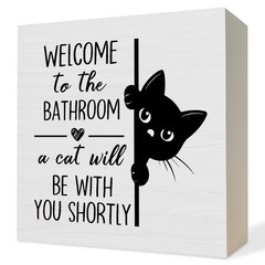 Black Cat Bathroom Decor Wooden Box Sign for Cat Lovers Gift