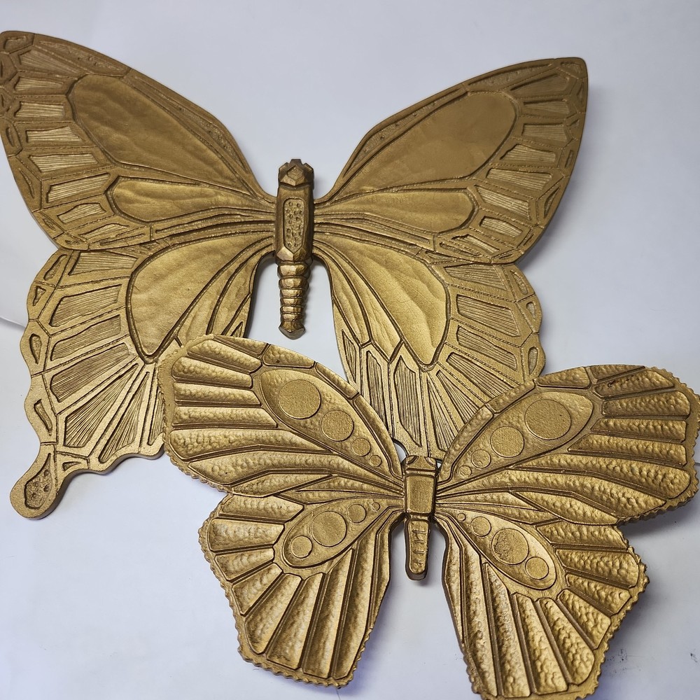 Vintage set X2 Syroco Homco Dart Gold Plastic Butterflies Wall Plaques USA MCM