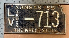 1955 Kansas truck license plate LV-713 Leavenworth PICKUP 23544