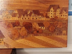 Large Vintage Wooden Handcrafted Marquetry Wall Decor Town Freudenstadt, Germany