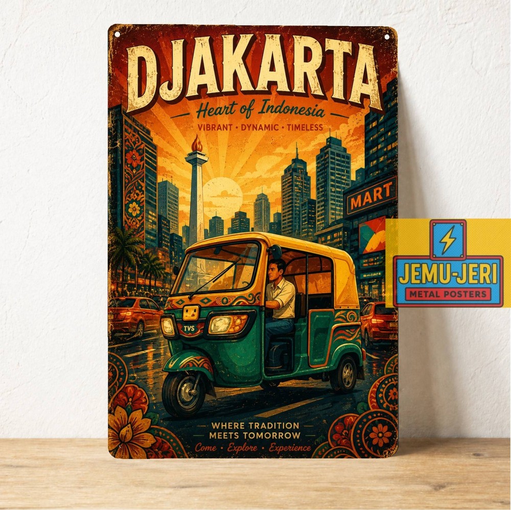 Djakarta Indonesia Metal Poster Sign Tin 20*30cm Travel Destination Decor