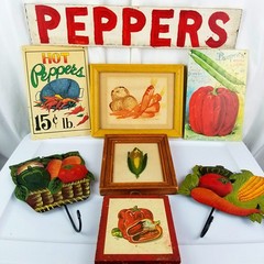 Rustic Farmhouse Vegetable Wall Decor Lot of 8 Peppers Corn Kitchen Art Signs