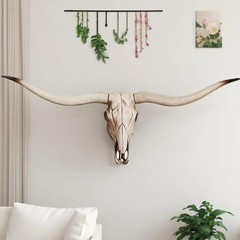 BKCEHCRS Longhorn Skull, Cow Skull Wall Decor, Faux Taxidermy Head Wall Decor…