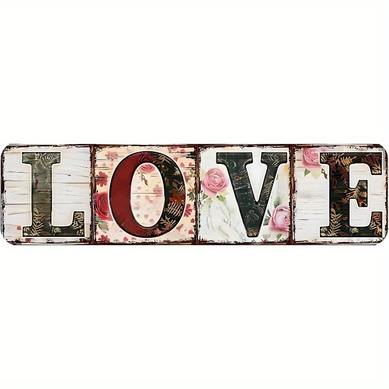 Farmhouse LOVE Metal Sign: Floral Patchwork “LOVE” Wall Art for Kitchen Entryway