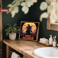 Halloween Witch Pumpkin Bat Full Moon Wooden Sign Gothic Fall Decor Party Gift
