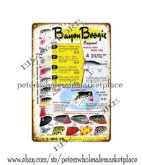 vintage repro bails lures Bayou Boogie Color Chart metal tin sign wall hanging
