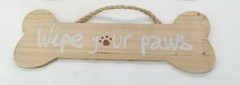Wipe Your Paws Wooden Dog Bone Sign Dog Decor With Rope Hanger (13 3/4″) TF