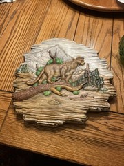 Vintage 1960s Hand Painted Wildlife Mountain Lion / Wall Art 3D