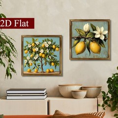 2Pcs Rustic Lemon Still Life Wooden Sign Vintage Farmhouse Kitchen Cafe Gift