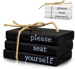 Farmhouse Bathroom Decor – Funny Rustic Wooden Mini Books for Your Restroom Shel
