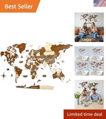 Multilayer 3D Wooden World Map, Travel Map States and Capitals, Wall Decor Fo…