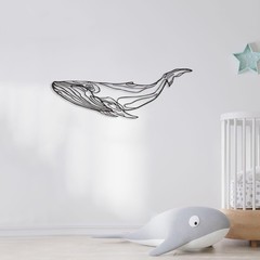 Whale Metal Wall Decor Ocean Fish Blue Sculptures Home Bathroom 19.7×6.9 Inch