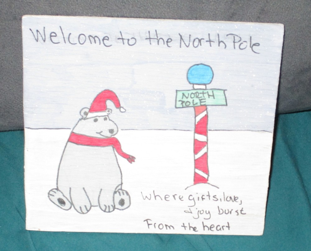 Handmade and Hand Painted Christmas Wall Sign with Polar Bear