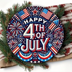 Vintage Metal Sign 4Th July Patriotic Stars Fireworks Aluminum 8 Inch
