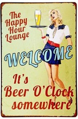 Retro Vintage Style Meta Sign Happy Hour Lounge Pinup Bar Beer Man Cave Decor