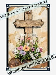 Clay Wall Cross Metal Tin Sign rustic garden faith collectible plaques