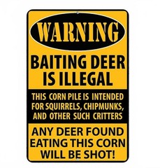 Baiting Deer Is Illegal Sign Aluminum Metal 8″x12″ Funny Hunting Man Cave Garage