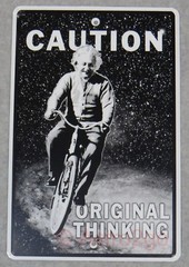 ALBERT EINSTEIN CAUTION ORIGINAL THINKING BICYCLE Crosswalks 10 X 15 Street Sign