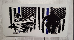 Handcrafted Sublimated Novelty Plate Soldier/Police Dog Flag Respect Blue Line