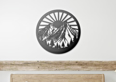 Mountain Metal Wall Art – 31″ Forest Decor, Black Outdoor Artwork, Nature Scene
