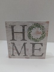 Home White Wood Block Sign Farmhouse Freestanding Home Decor 5.5″x5″