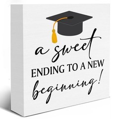 Graduation Cap Desk Decor A New Beginning Wooden Block Graduation Gift 5x5in