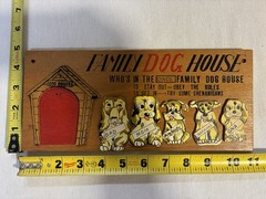 Nostalgic Used ‘Family Dog House’ Wall Plaque with Flaws & Writing on it ~ Dogs