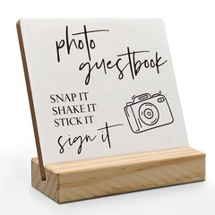 Wedding Guest Book Desk Decor 4×4 Inch, Photo Guest Book Sign Wood Plaque, We…
