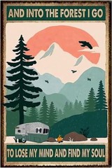 Hiking Metal Sign, Camping Wall Art, Forest Décor Poster，Adventure Awaits，for Ca