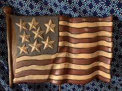 **Primitive Wood-Resin Flag~Table Sitter Sign~Americana Decor~4th of July**