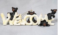 Small Whimsical Bear with Birch “Welcome” Ornament Figurine Indoor Home Decor