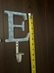 JAKE letter wall hang – green and blue – hang hats or coats – 9″