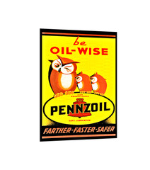 PENNZOIL SIGN STICKER VINTAGE REPLICA MOTOR OIL PENN- BEE SAFE LUBRICATION