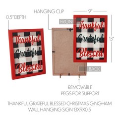 Thankful Grateful Blessed Christmas Gingham Wall Hanging Sign 13×9 VHC Brands